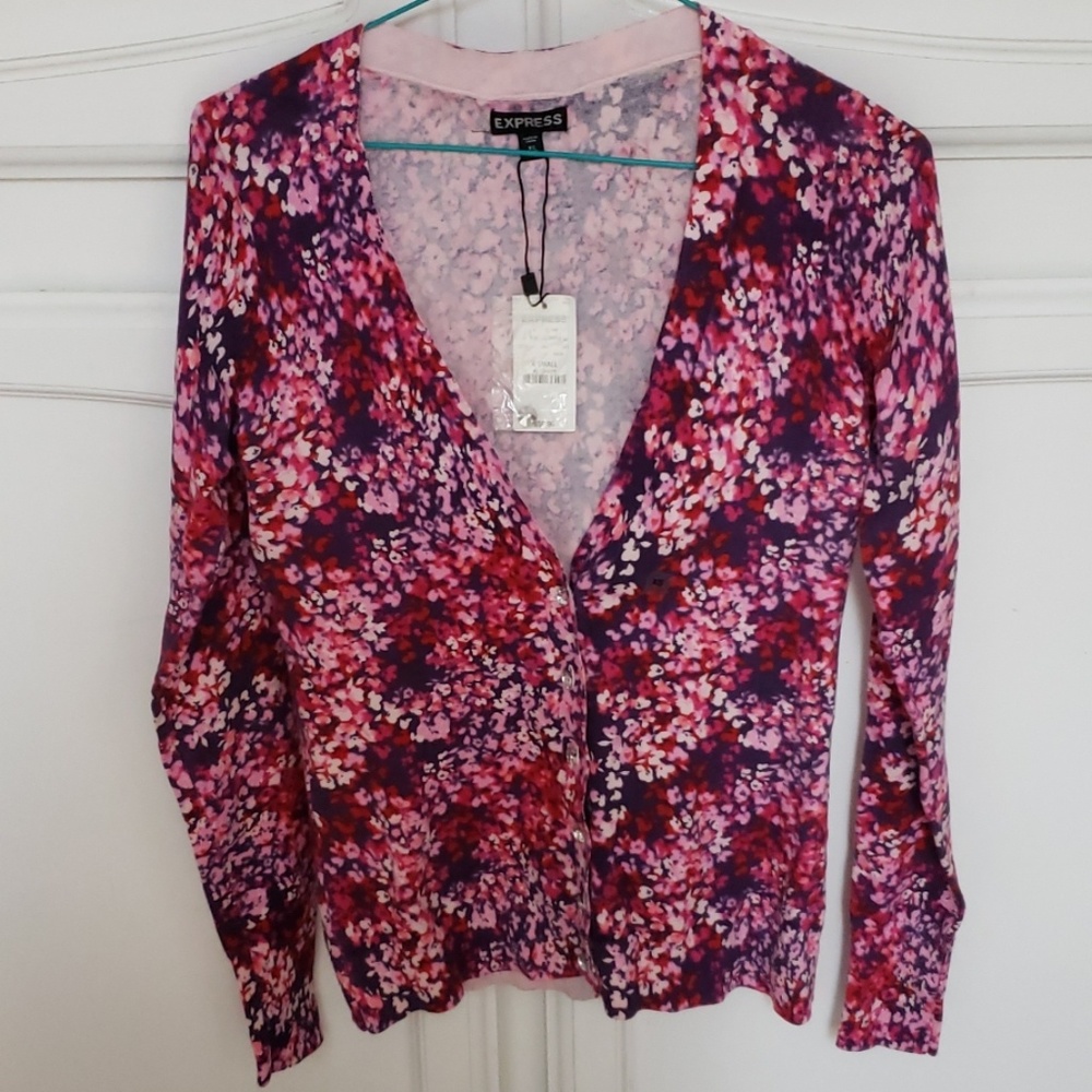 NWT Express Floral Cardigan Crystal Buttons XS
